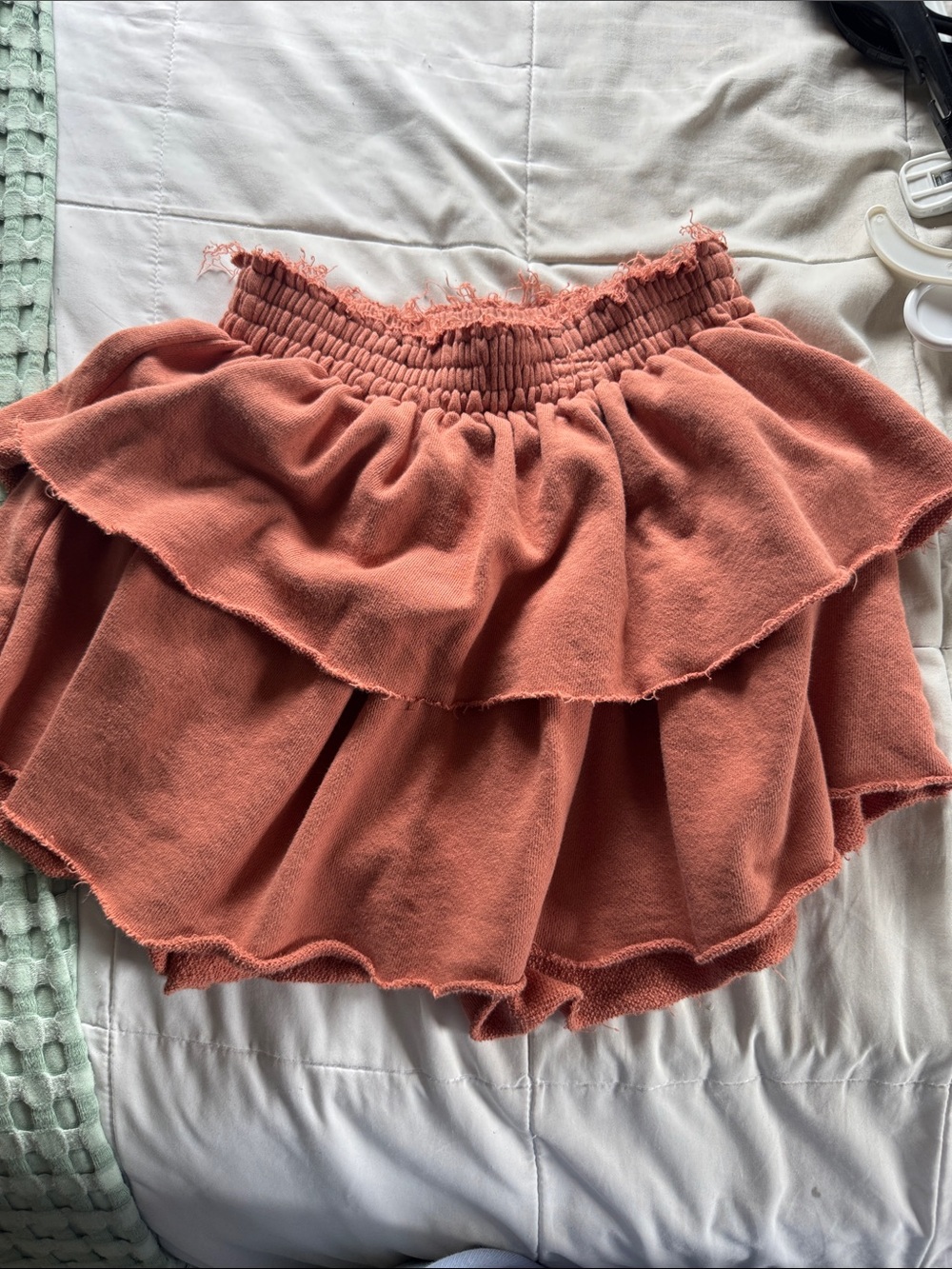 aerie Smocked Tiered Ruffle Skirt in Rust